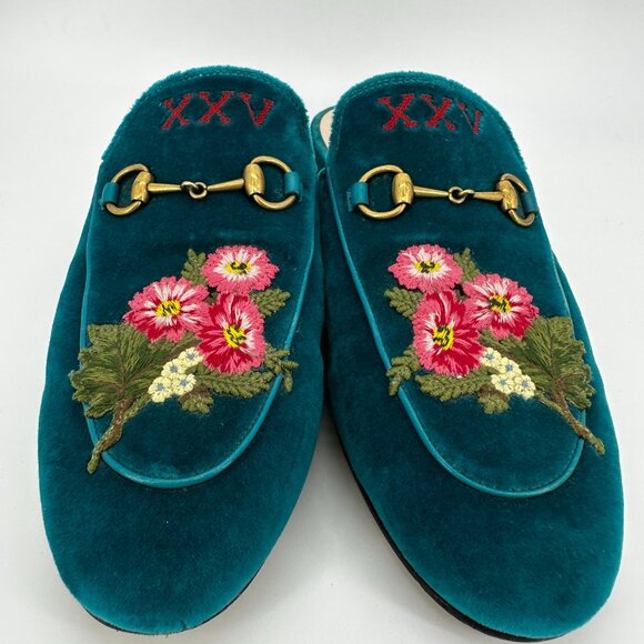 Gucci Velvet Floral Embroidered Princetown Slippers, Size 39.5 - Picture 3 of 10